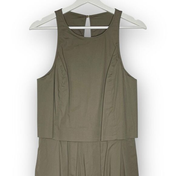 Banana Republic Layered Poplin Fit and Flare Dress Green Brown Women’s Size 10 - Picture 3 of 11